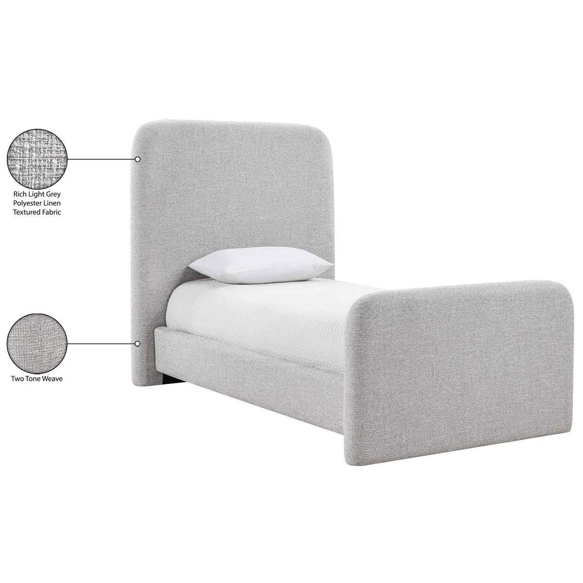 Fira Grey Linen Textured Fabric Upholstered Bed