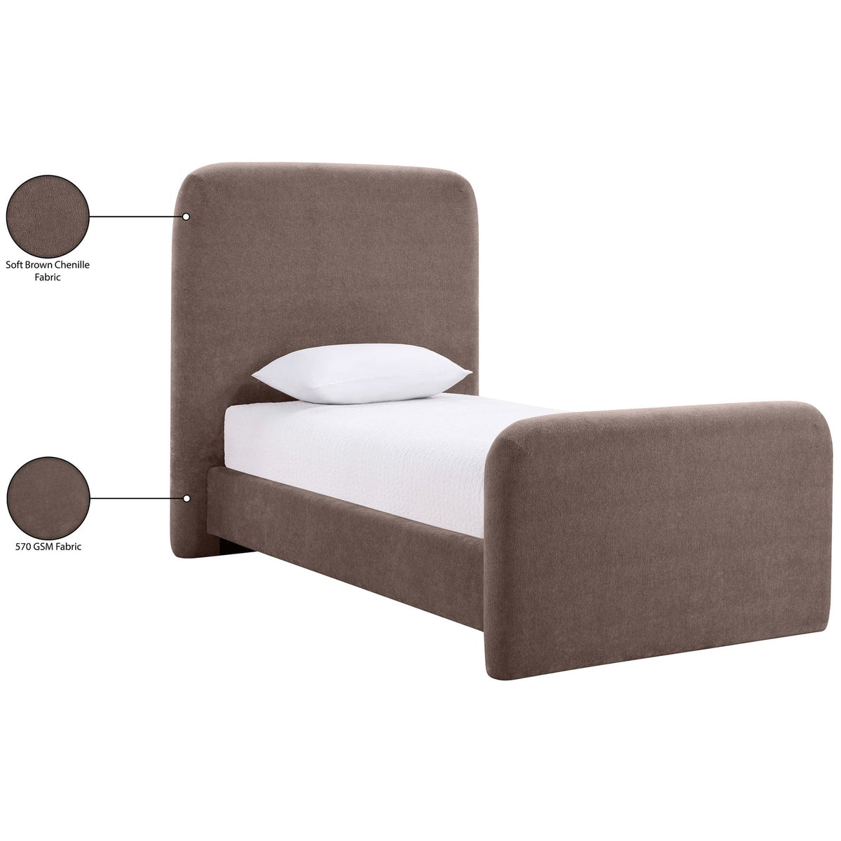 Fira Brown Chenille Fabric Upholstered Bed