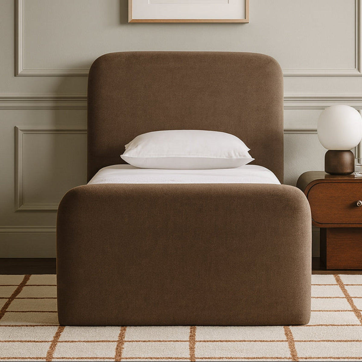 Fira Brown Chenille Fabric Upholstered Bed