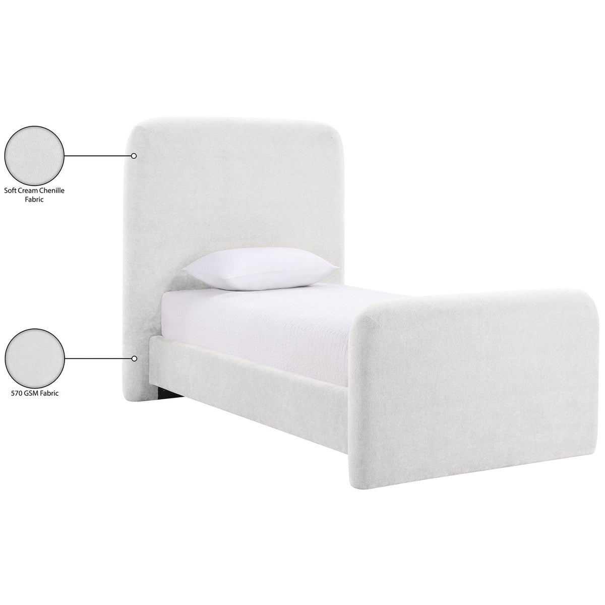 Fira Cream Chenille Fabric Upholstered Bed