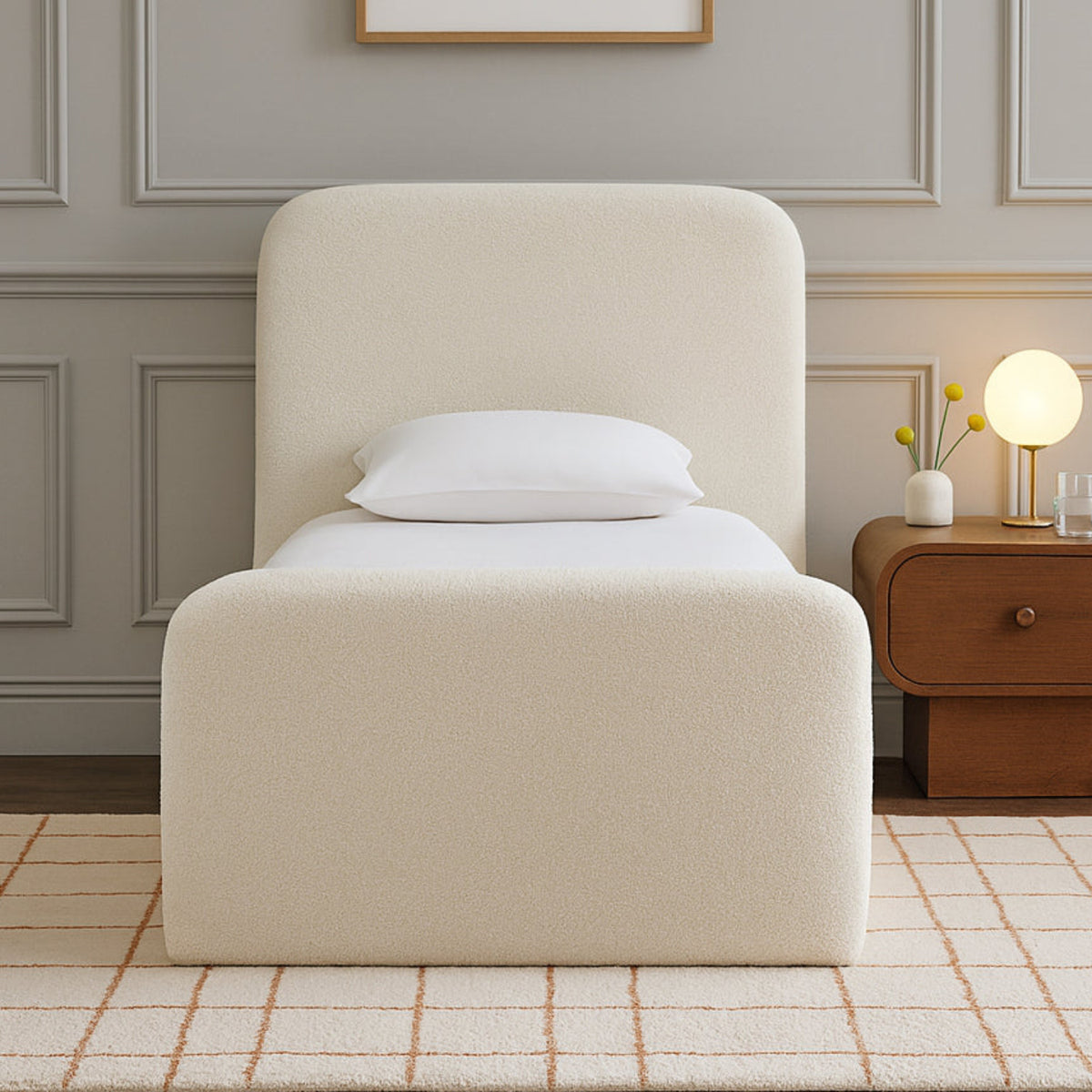 Fira Cream Chenille Fabric Upholstered Bed