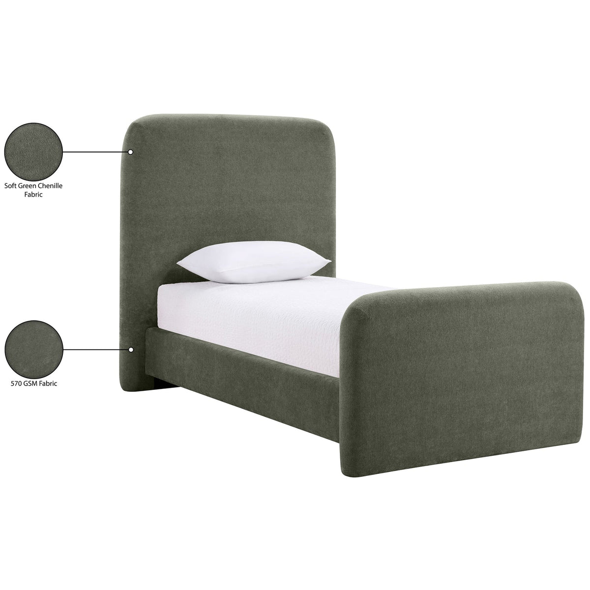 Fira Green Chenille Fabric Upholstered Bed