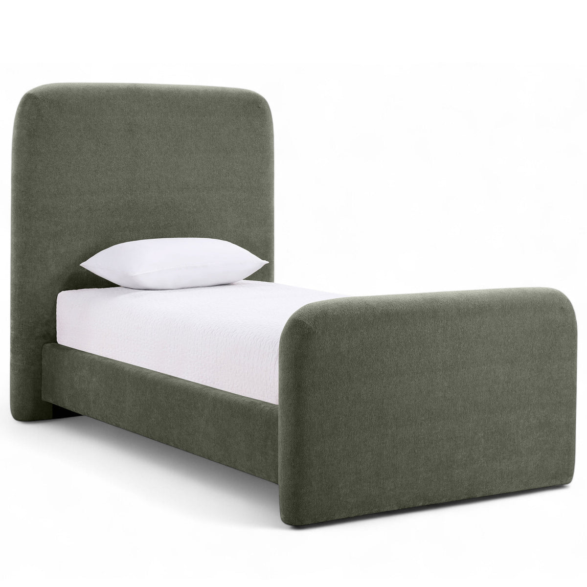 Fira Green Chenille Fabric Upholstered Bed in green chenille, primary product view