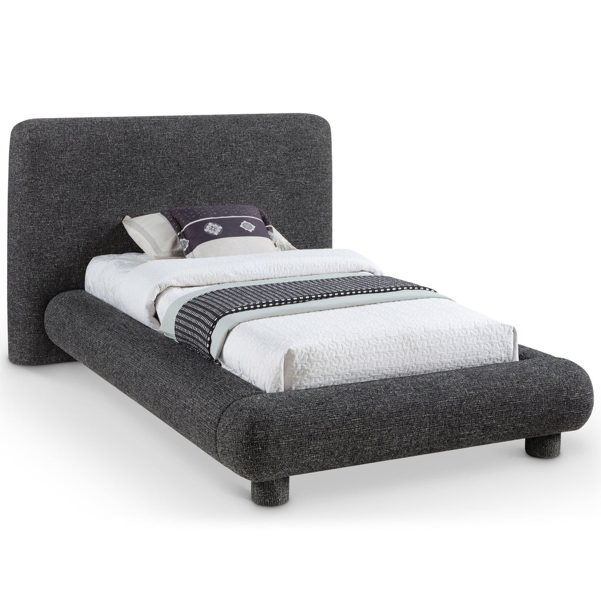 Blair Black Fabric Upholstered Bed in black interwoven polyester fabric, primary product view