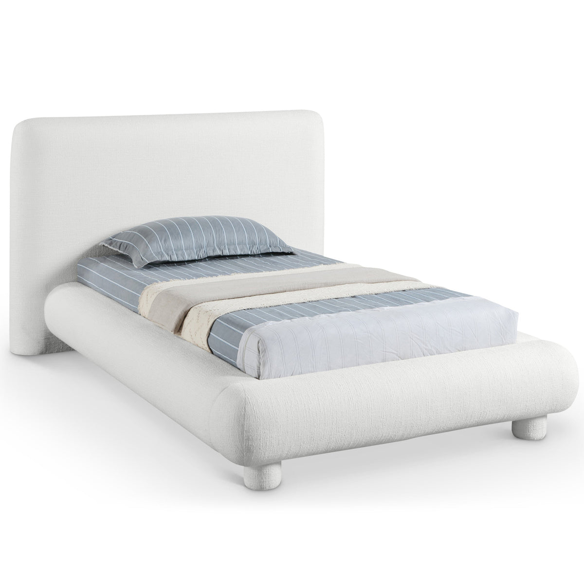 Blair Cream Fabric Upholstered Bed in cream interwoven polyester fabric, primary product view