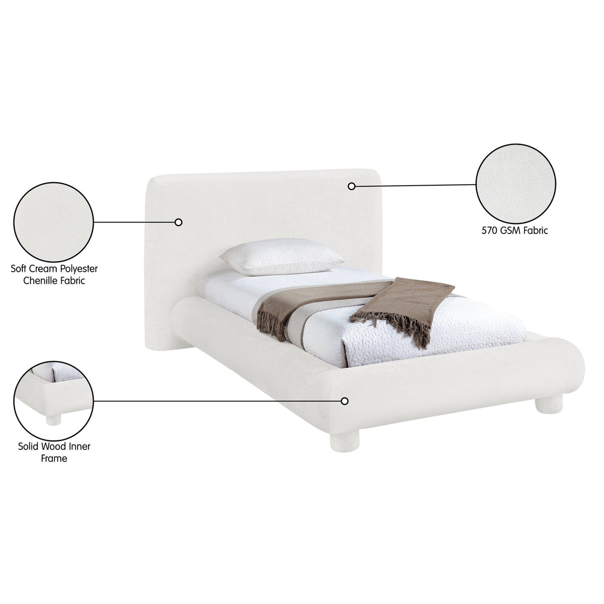 Blair Cream Chenille Fabric Upholstered Bed