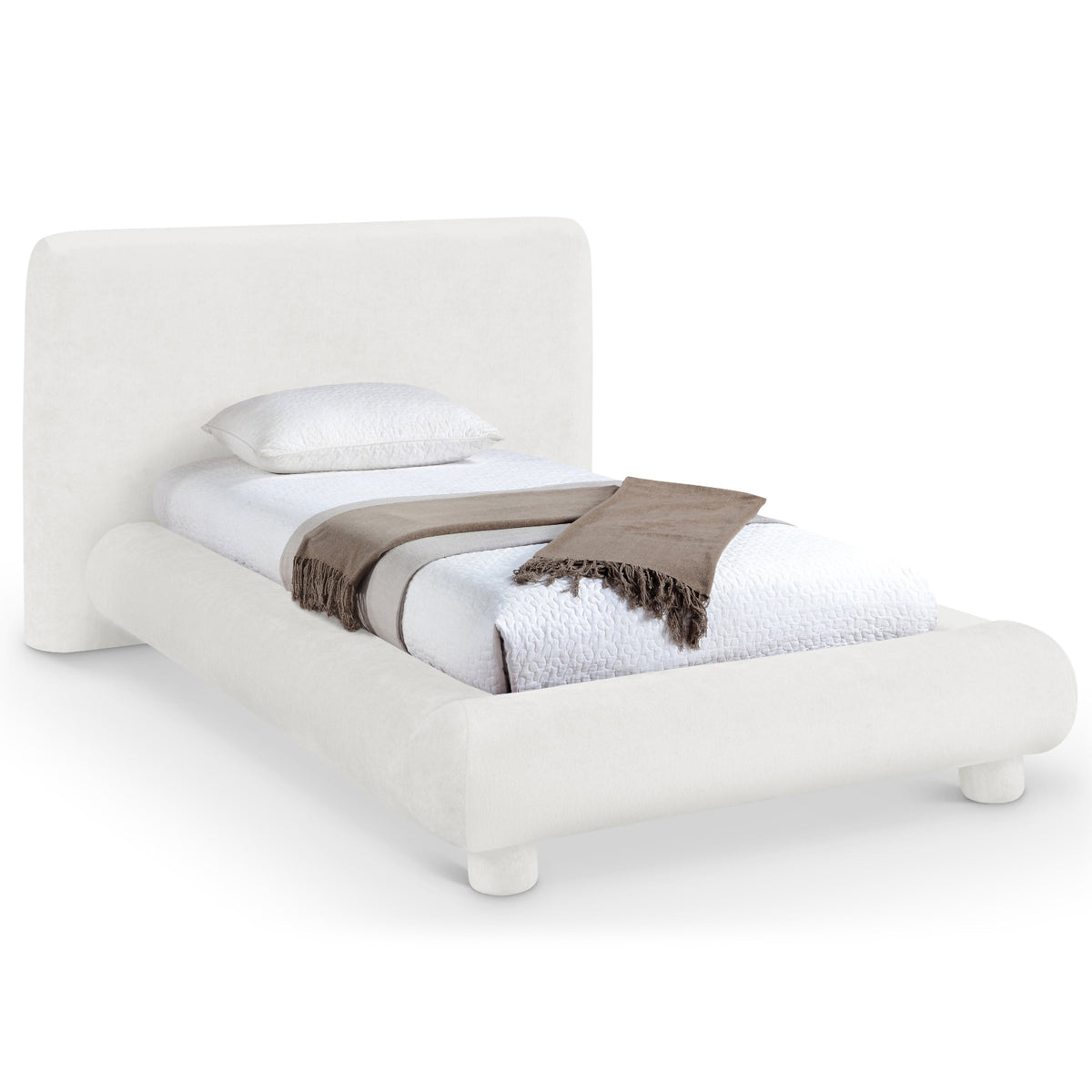 Blair Cream Chenille Fabric Upholstered Bed in cream chenille, primary product view