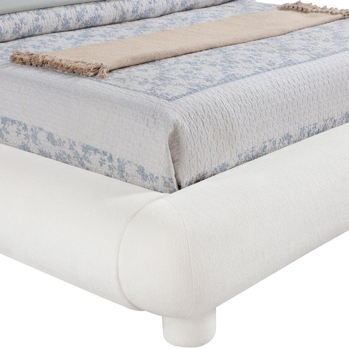 Blair Cream Chenille Fabric Upholstered Bed