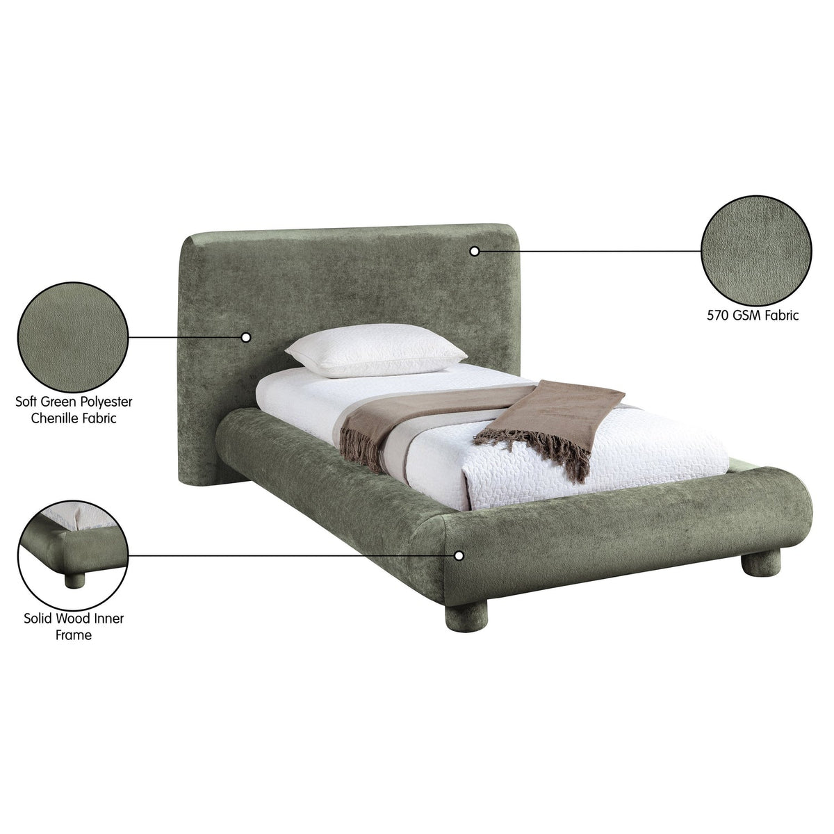 Blair Green Chenille Fabric Upholstered Bed