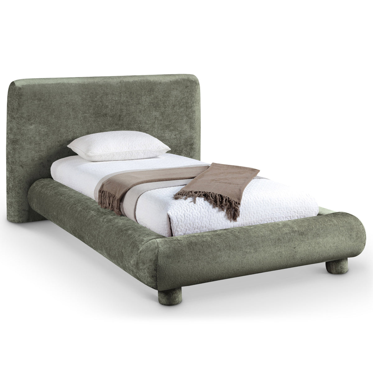 Blair Green Chenille Fabric Upholstered Bed in green chenille, primary product view