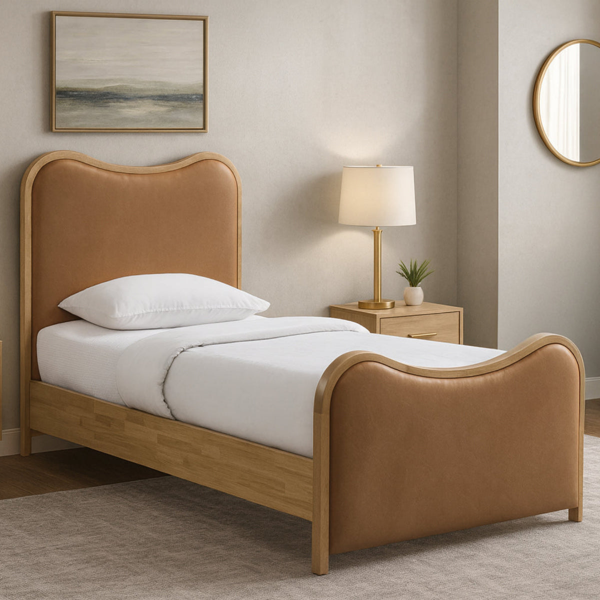 Arvada Cognac Vegan Leather Upholstered Bed