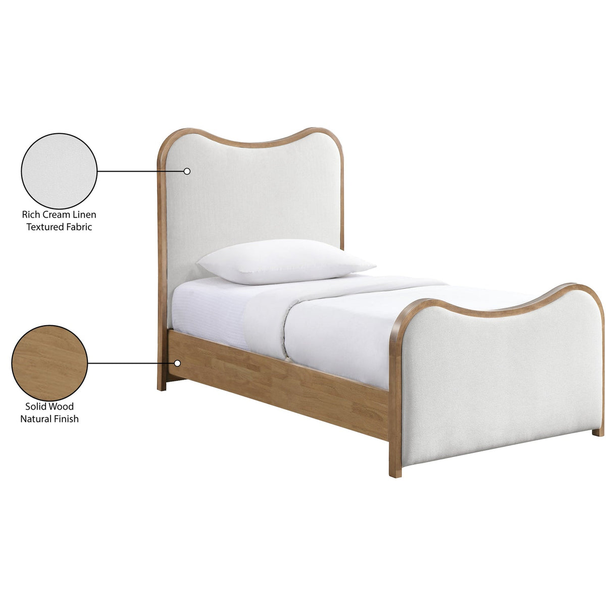 Arvada Cream Linen Textured Fabric Upholstered Bed