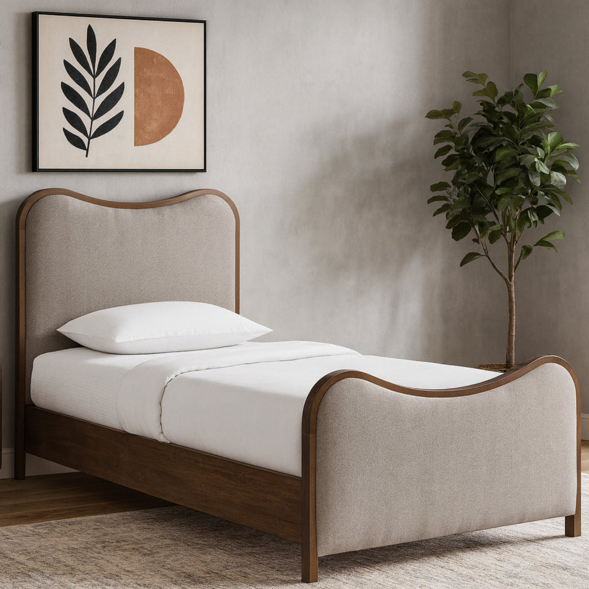 Arvada Brown Linen Textured Fabric Upholstered Bed