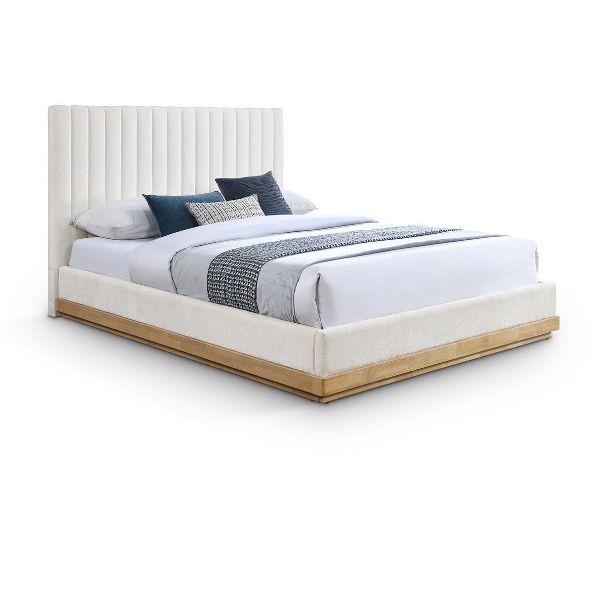 Emmet Cream Chenille Fabric Upholstered Bed