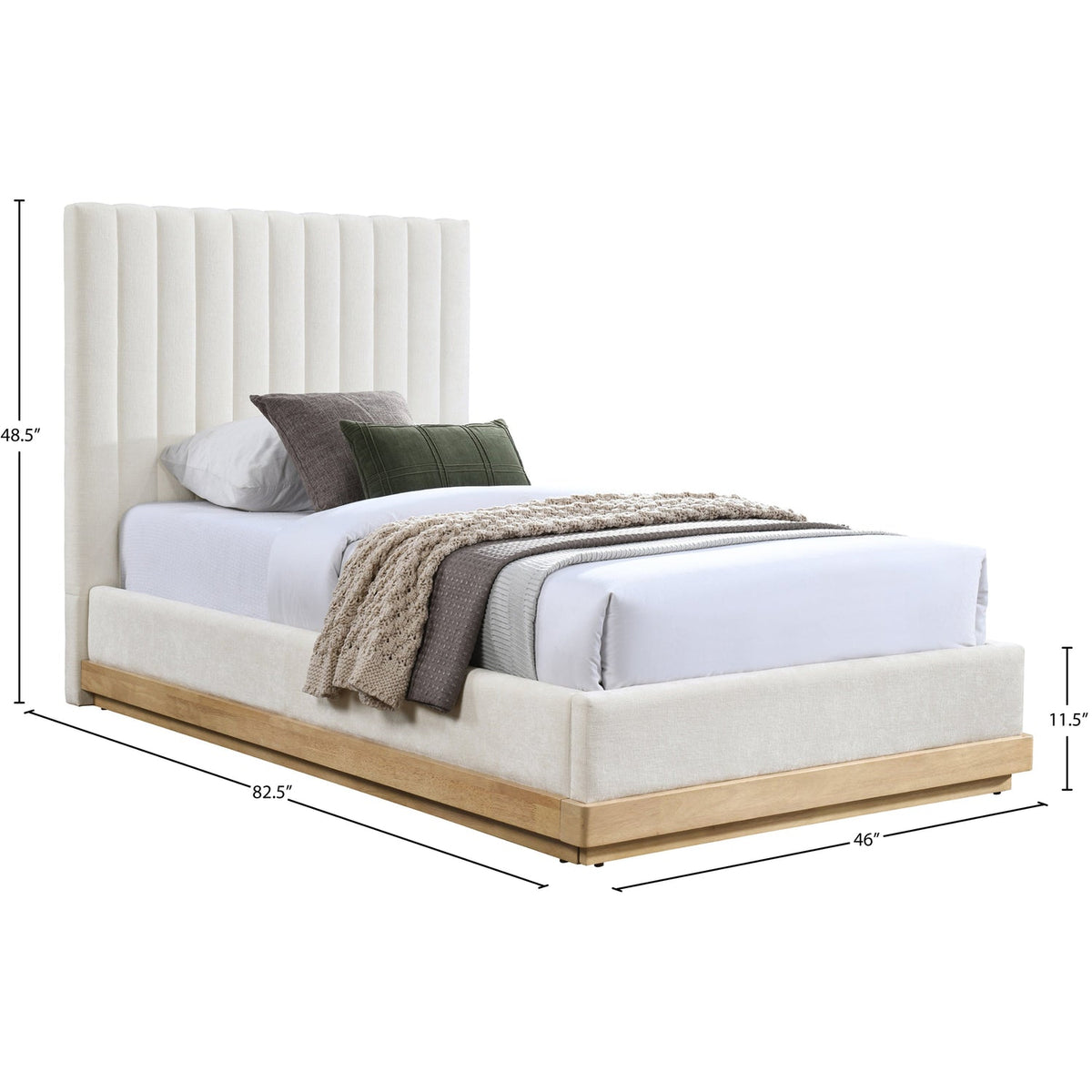 Emmet Cream Chenille Fabric Upholstered Bed
