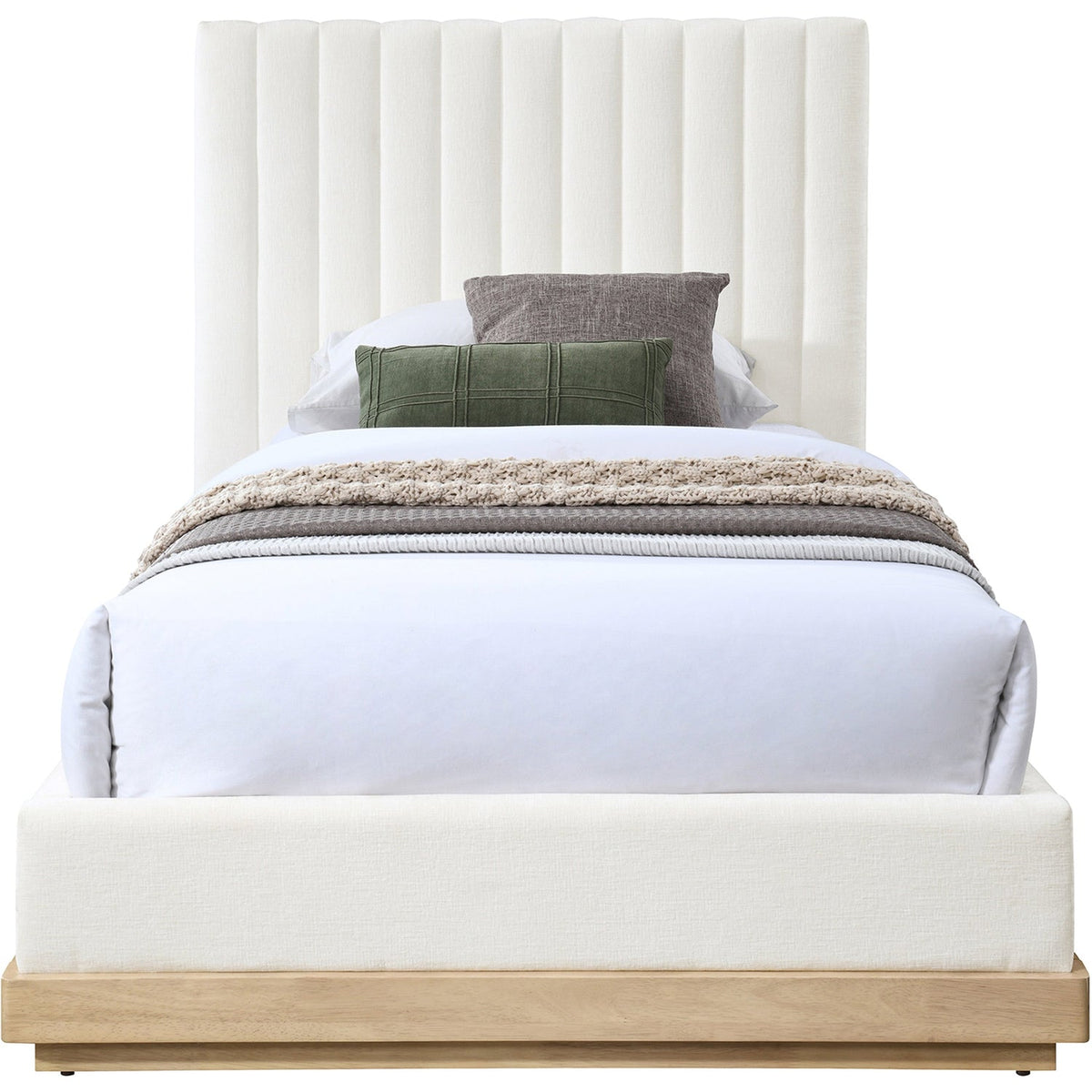 Emmet Cream Chenille Fabric Upholstered Bed
