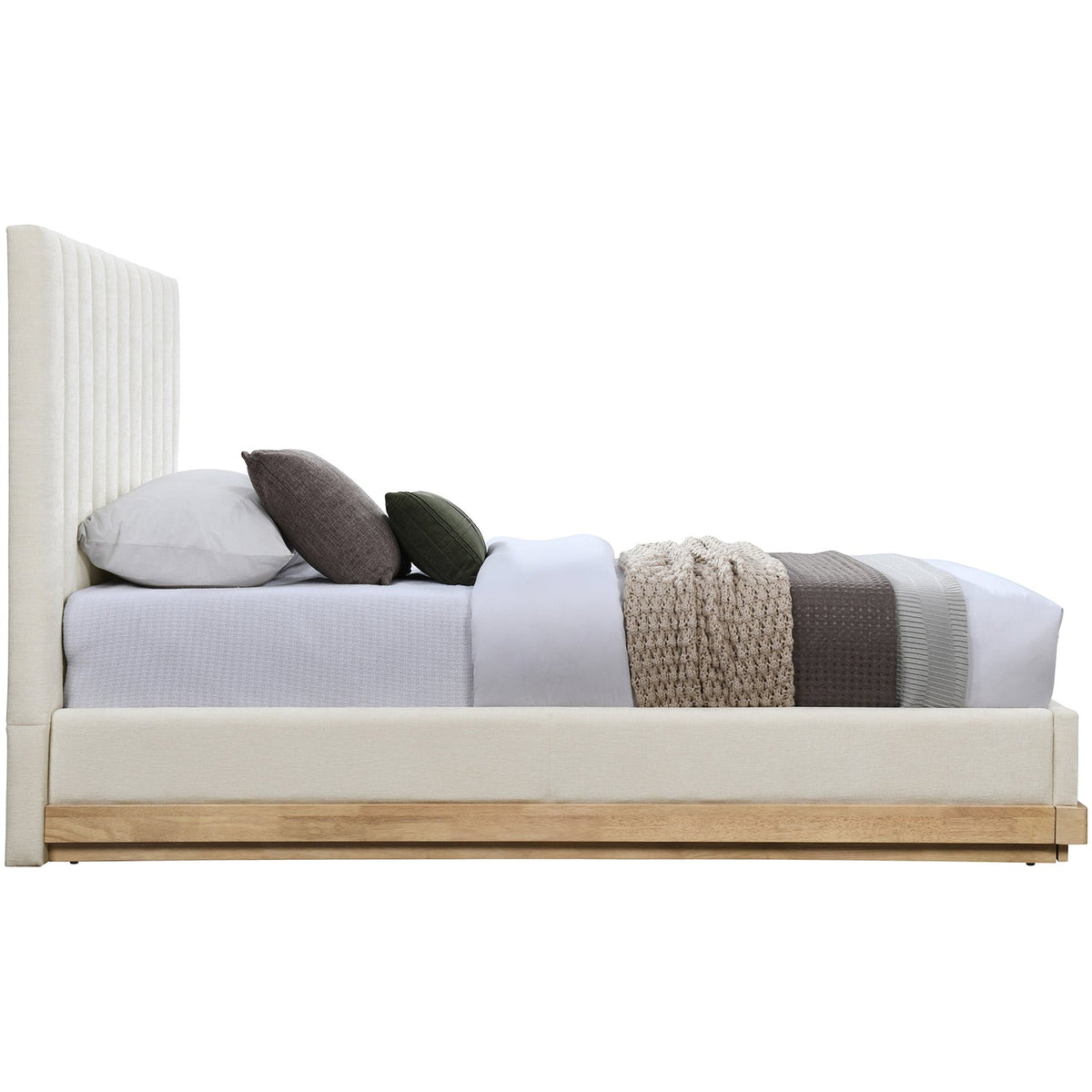 Emmet Cream Chenille Fabric Upholstered Bed