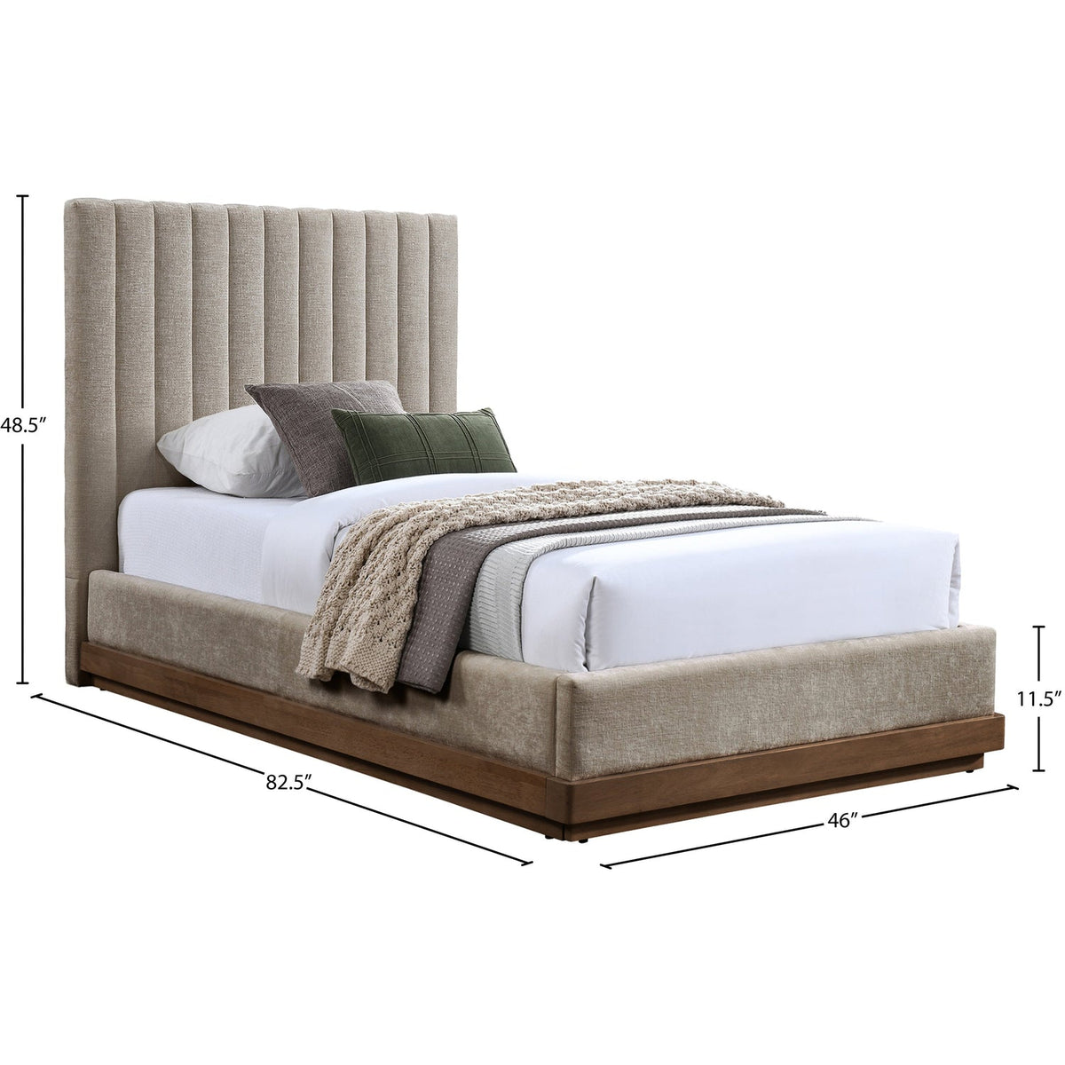 Emmet Beige Chenille Fabric Upholstered Bed