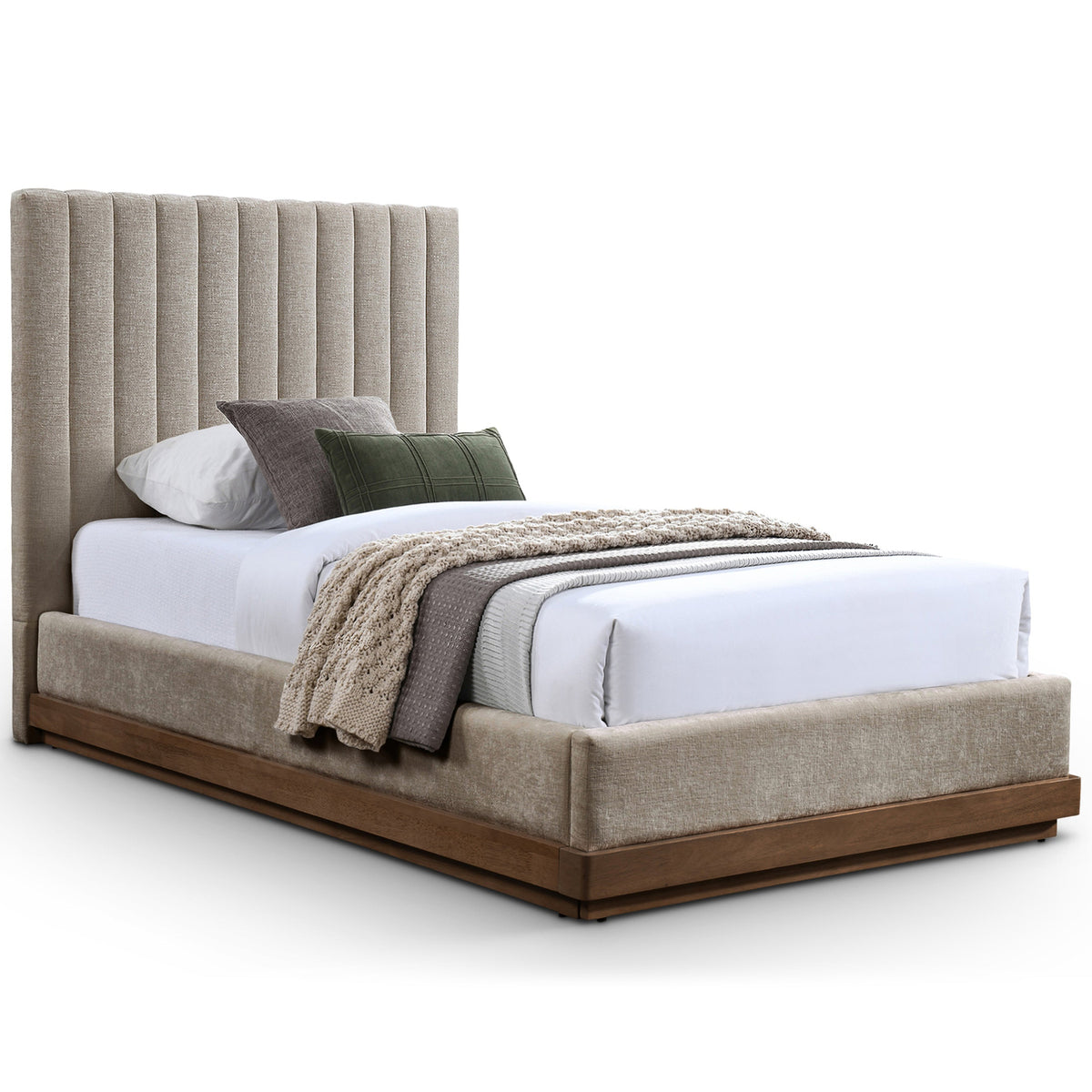 Emmet Beige Chenille Fabric Upholstered Bed in Beige Chenille Fabric, primary product view