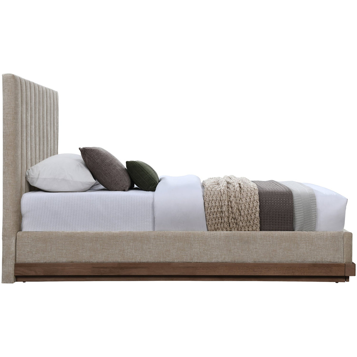 Emmet Beige Chenille Fabric Upholstered Bed