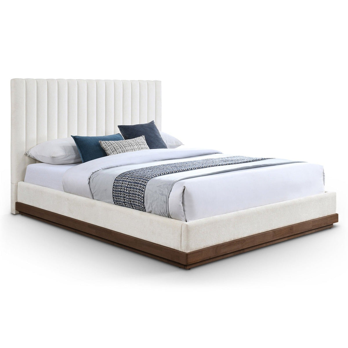 Emmet Cream Chenille Fabric Upholstered Bed