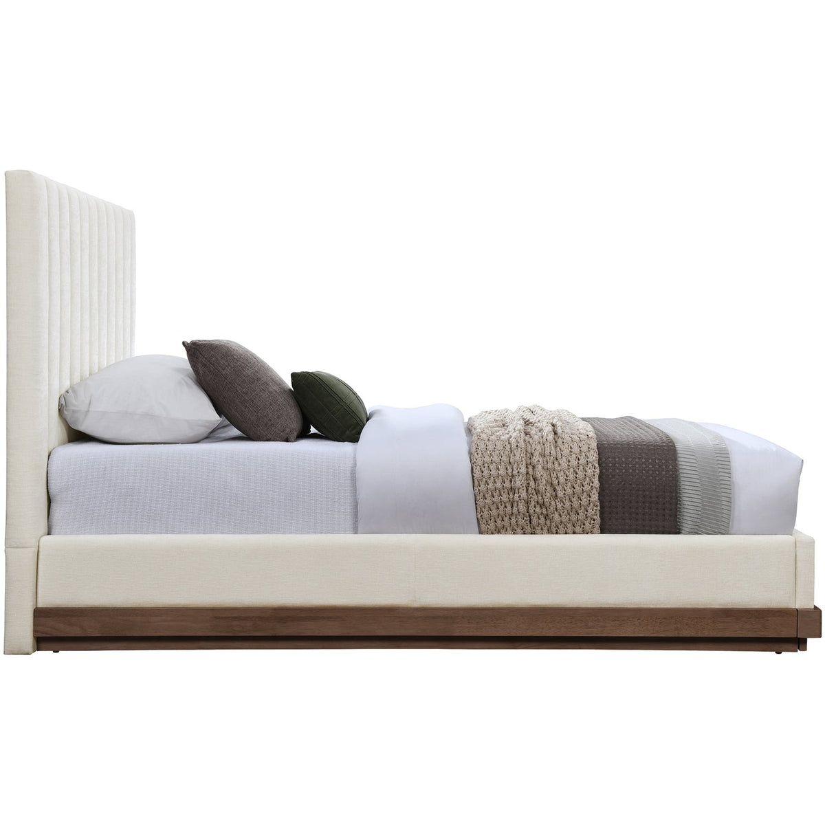 Emmet Cream Chenille Fabric Upholstered Bed