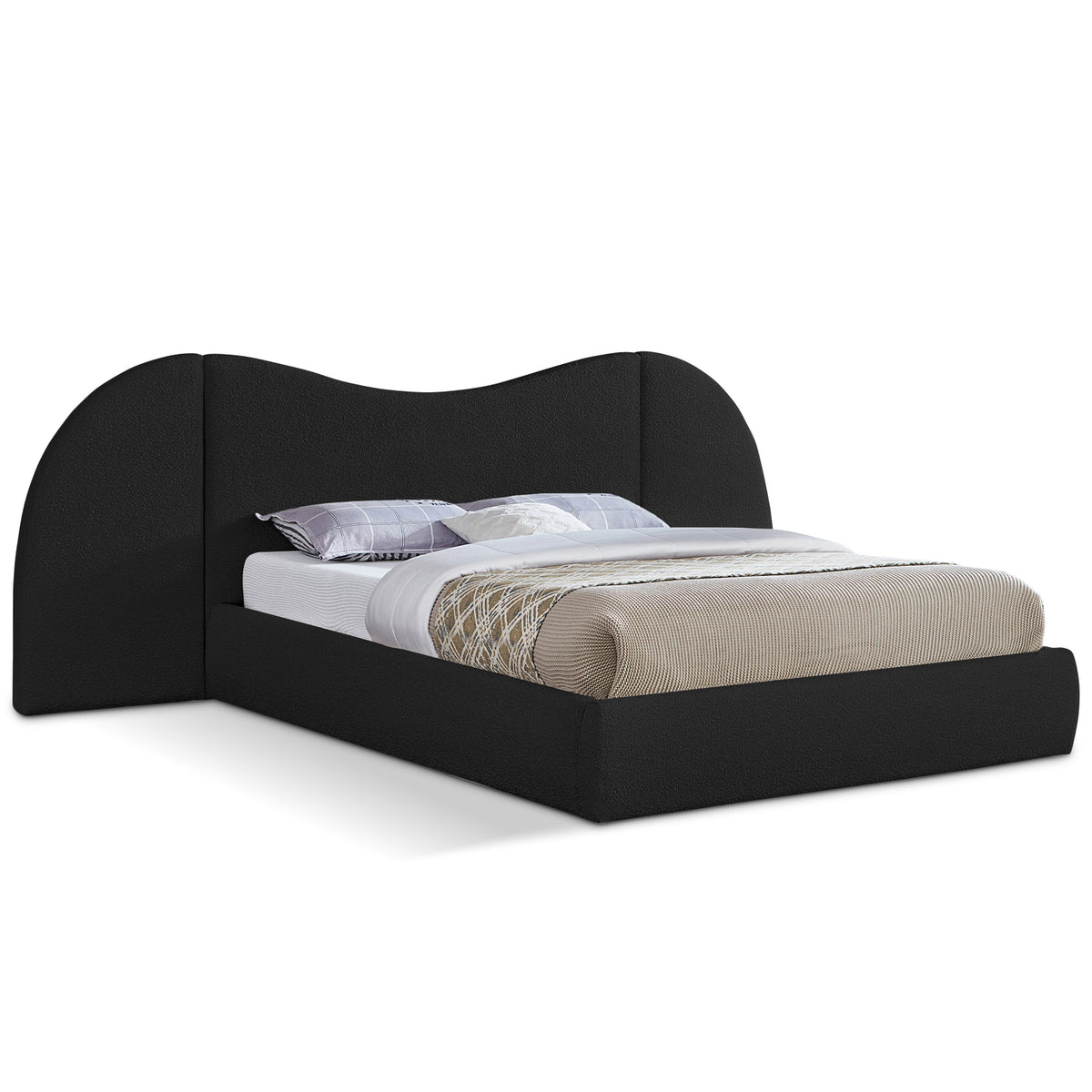 Everest Black Boucle Fabric Upholstered Bed in Black Boucle Fabric, primary product view