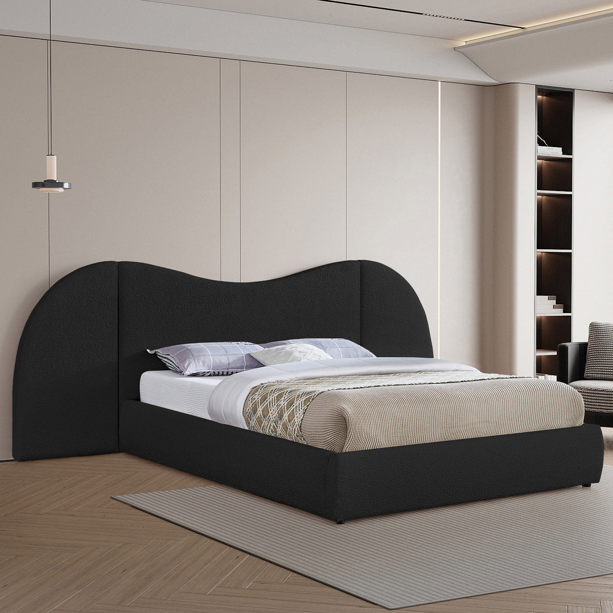 Everest Black Boucle Fabric Upholstered Bed