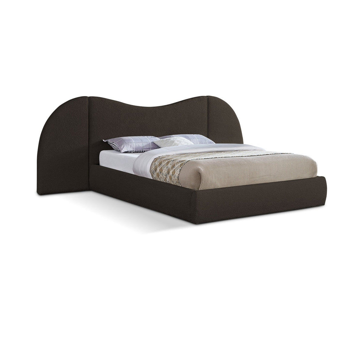 Everest Brown Boucle Fabric Upholstered Bed