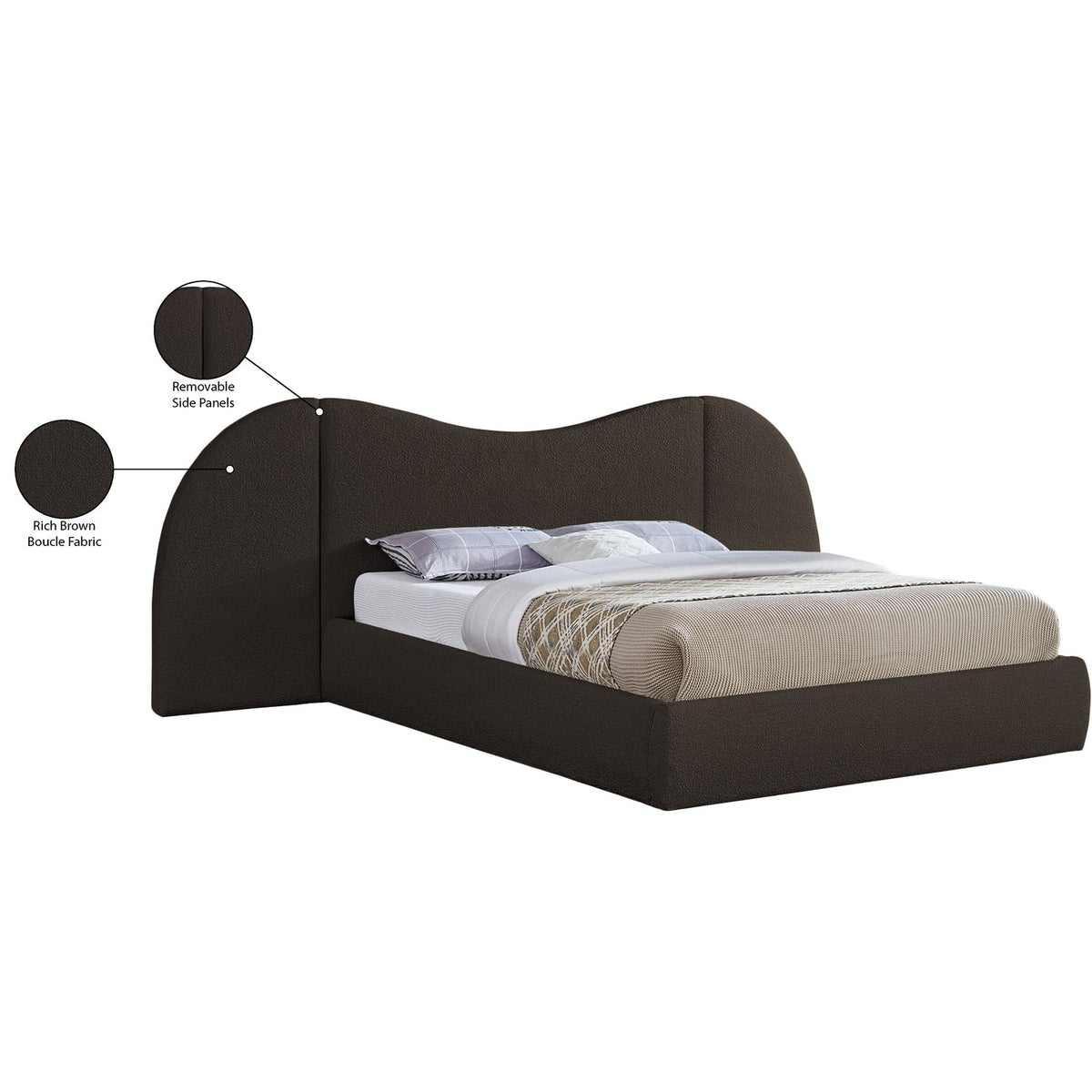 Everest Brown Boucle Fabric Upholstered Bed