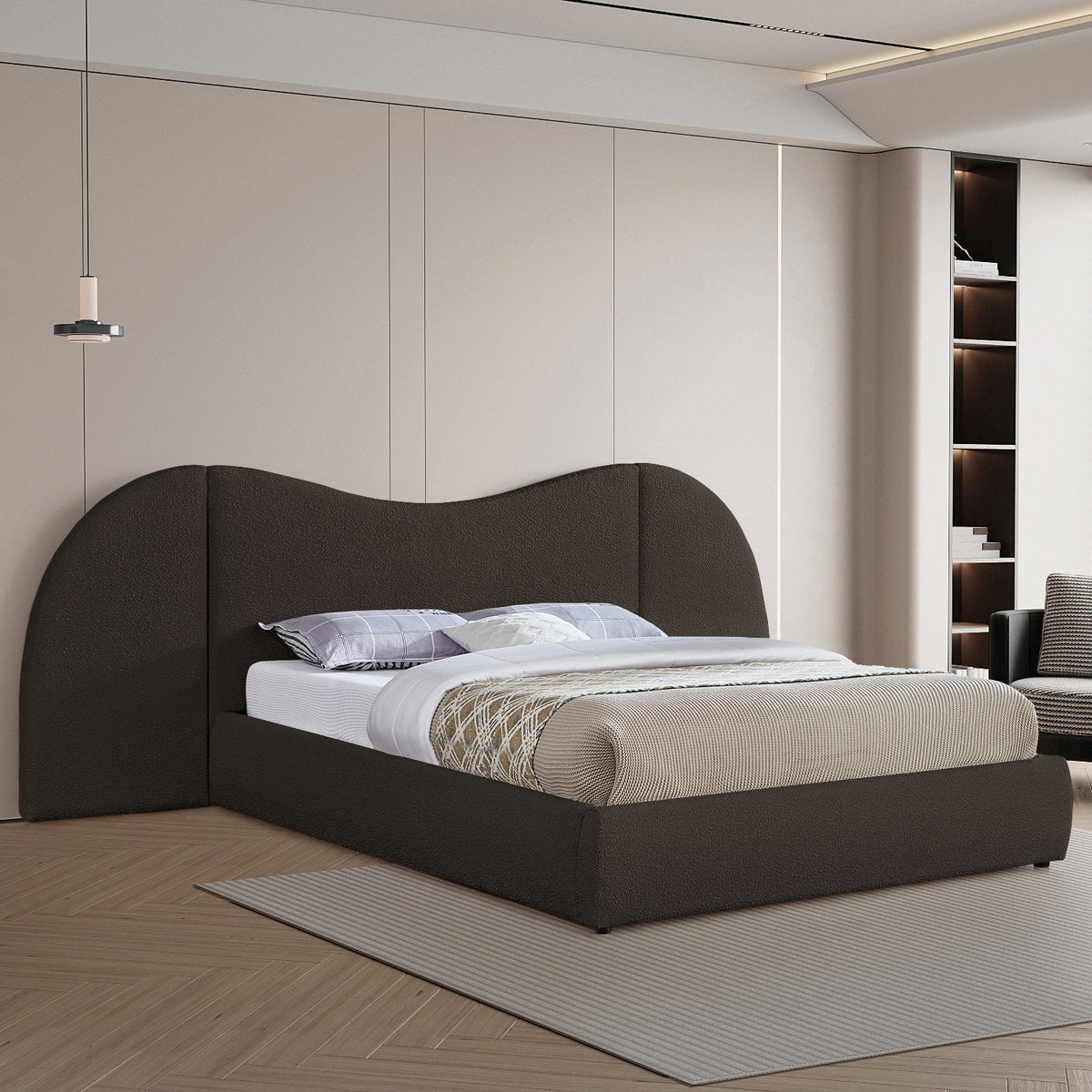 Everest Brown Boucle Fabric Upholstered Bed