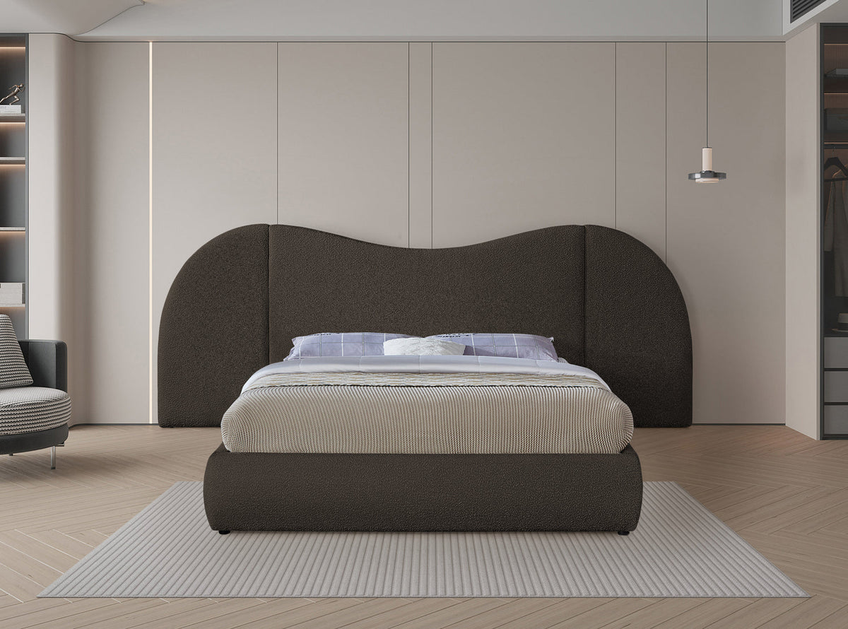 Everest Brown Boucle Fabric Upholstered Bed