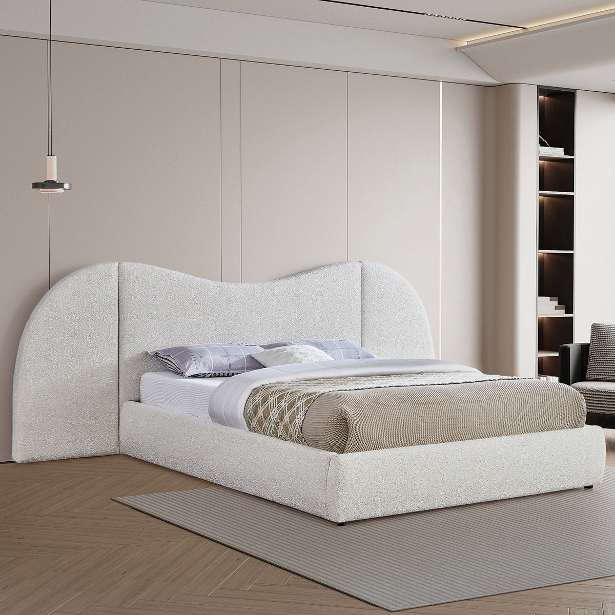 Everest Cream Boucle Fabric Upholstered Bed