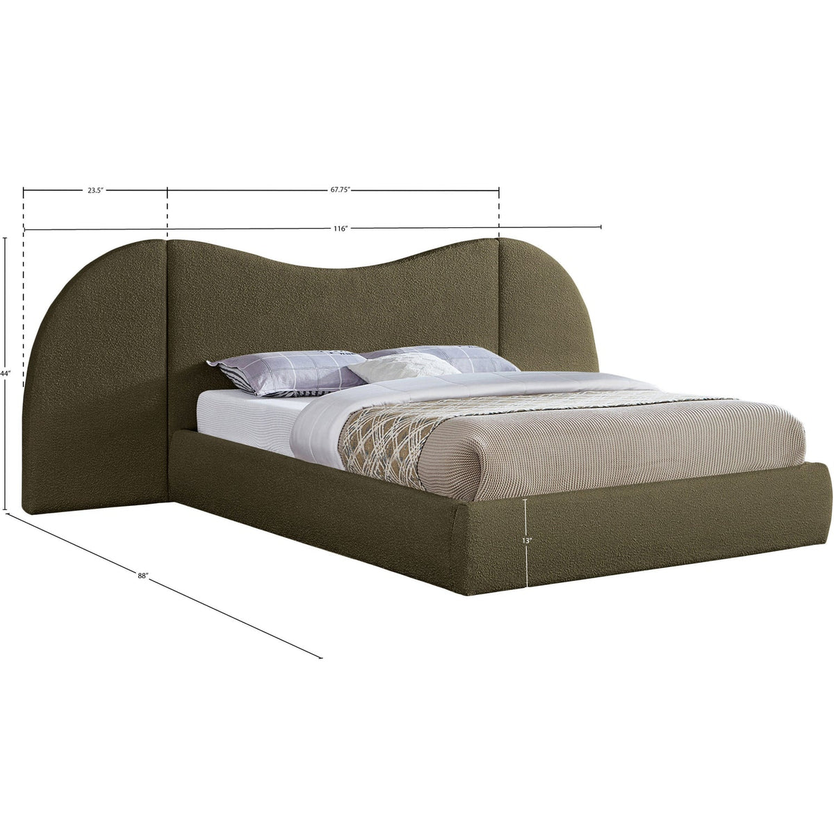 Everest Olive Green Boucle Fabric Upholstered Bed