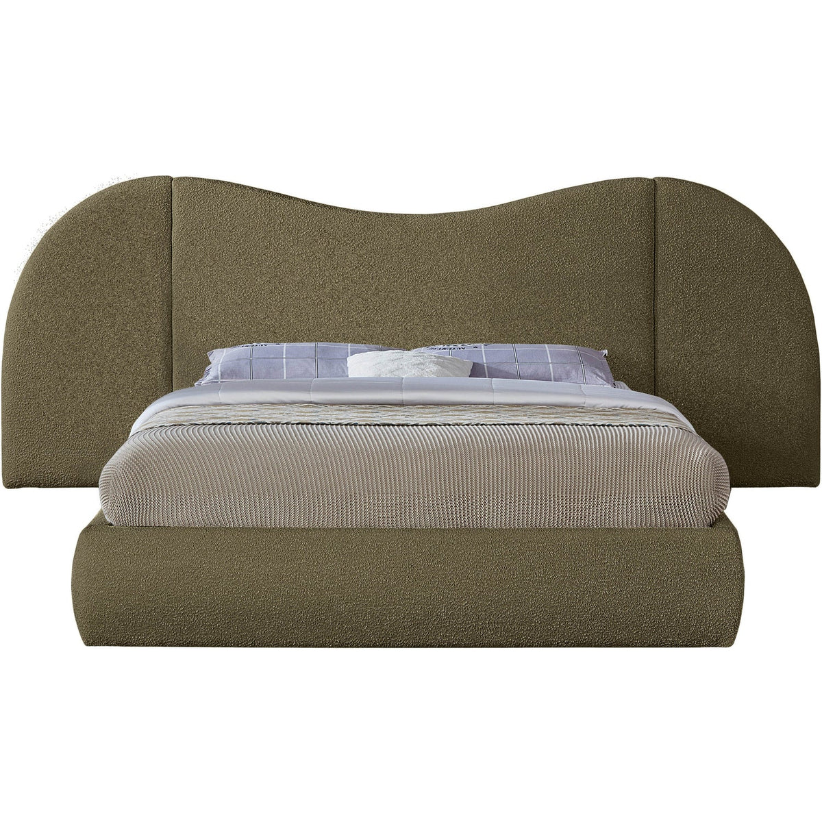 Everest Olive Green Boucle Fabric Upholstered Bed