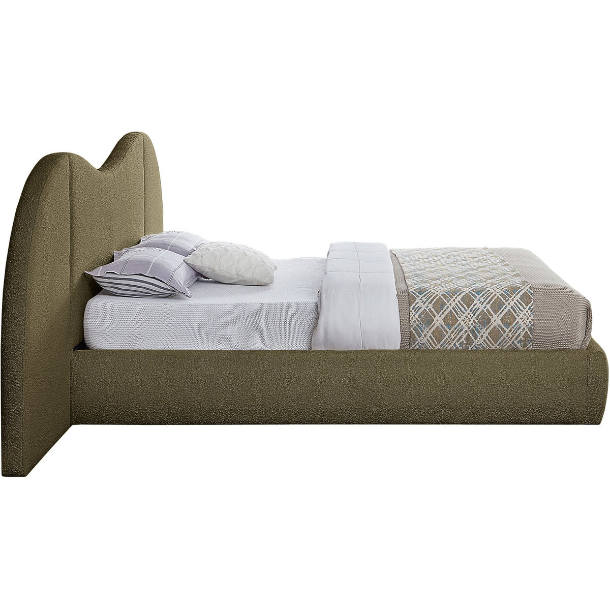 Everest Olive Green Boucle Fabric Upholstered Bed