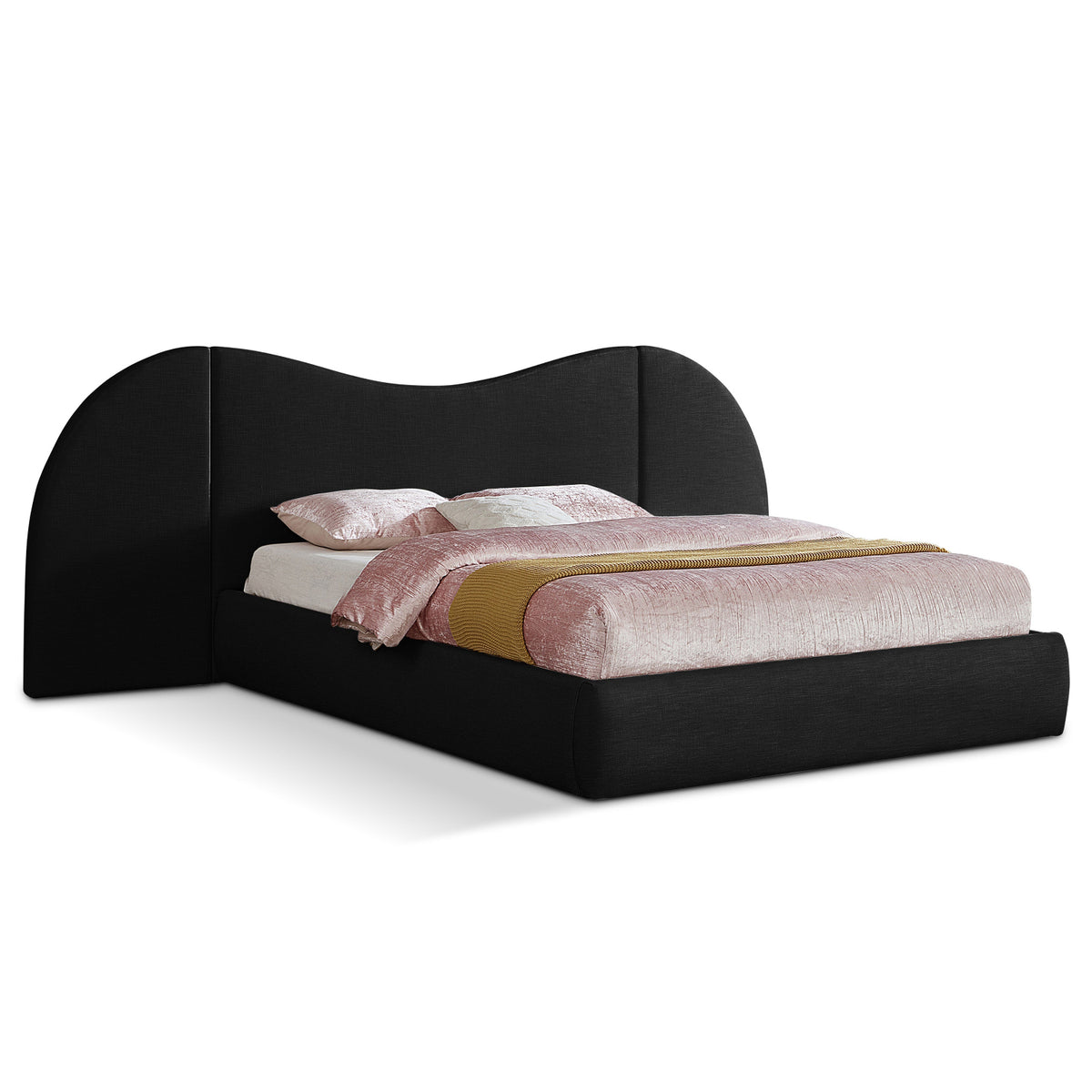 Everest Black Linen Textured Fabric Upholstered Bed in Black Linen Textured Fabric, primary product view
