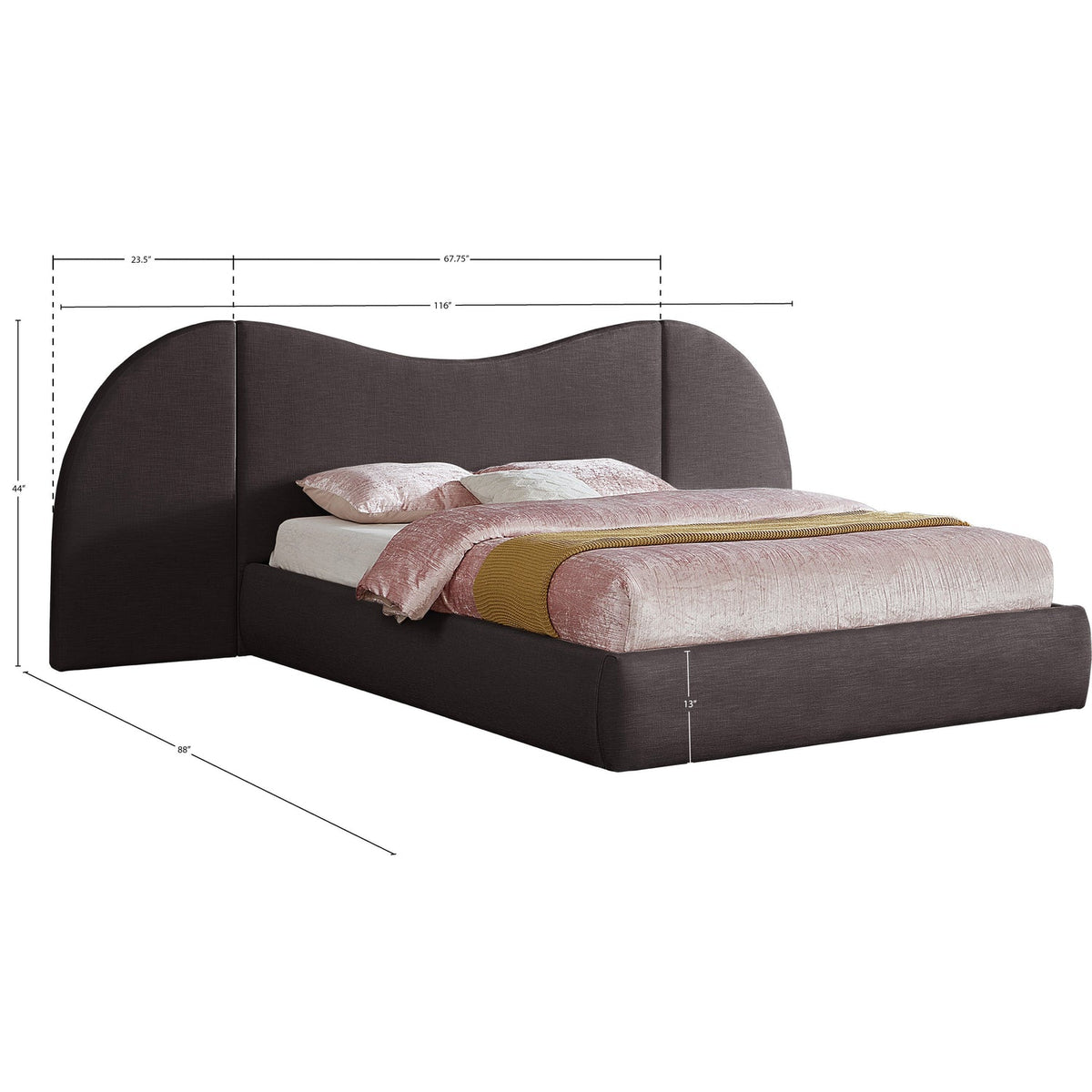 Everest Brown Linen Textured Fabric Upholstered Bed