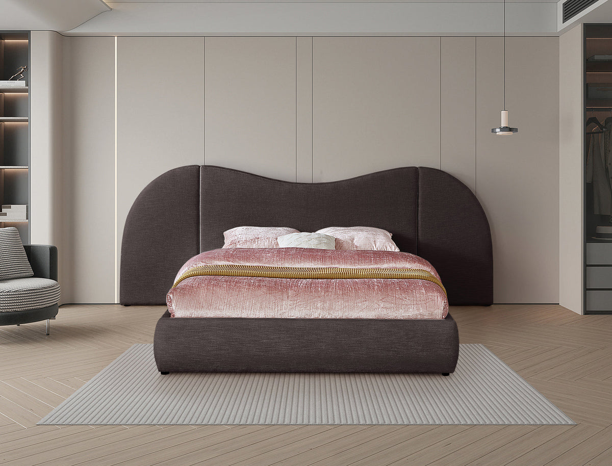 Everest Brown Linen Textured Fabric Upholstered Bed
