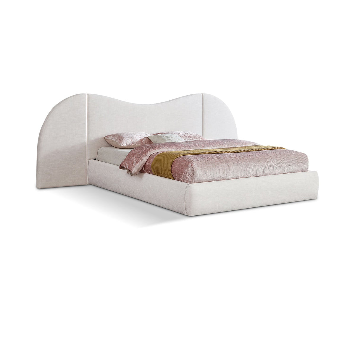 Everest Cream Linen Textured Fabric Upholstered Bed