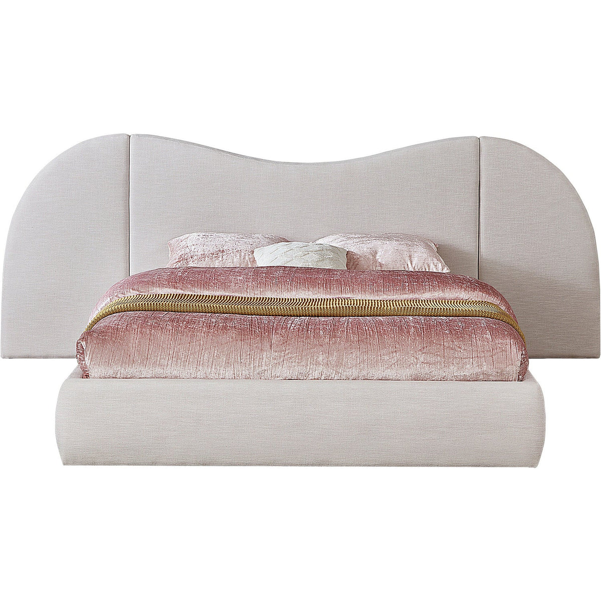 Everest Cream Linen Textured Fabric Upholstered Bed