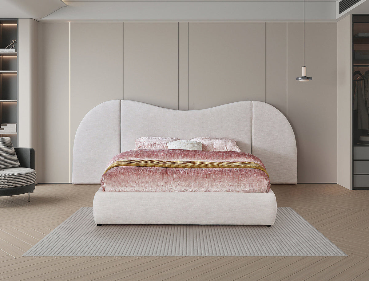 Everest Cream Linen Textured Fabric Upholstered Bed