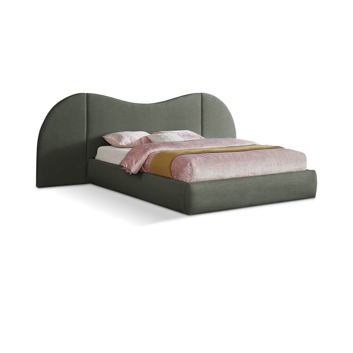 Everest Olive Green Linen Textured Fabric Upholstered Bed