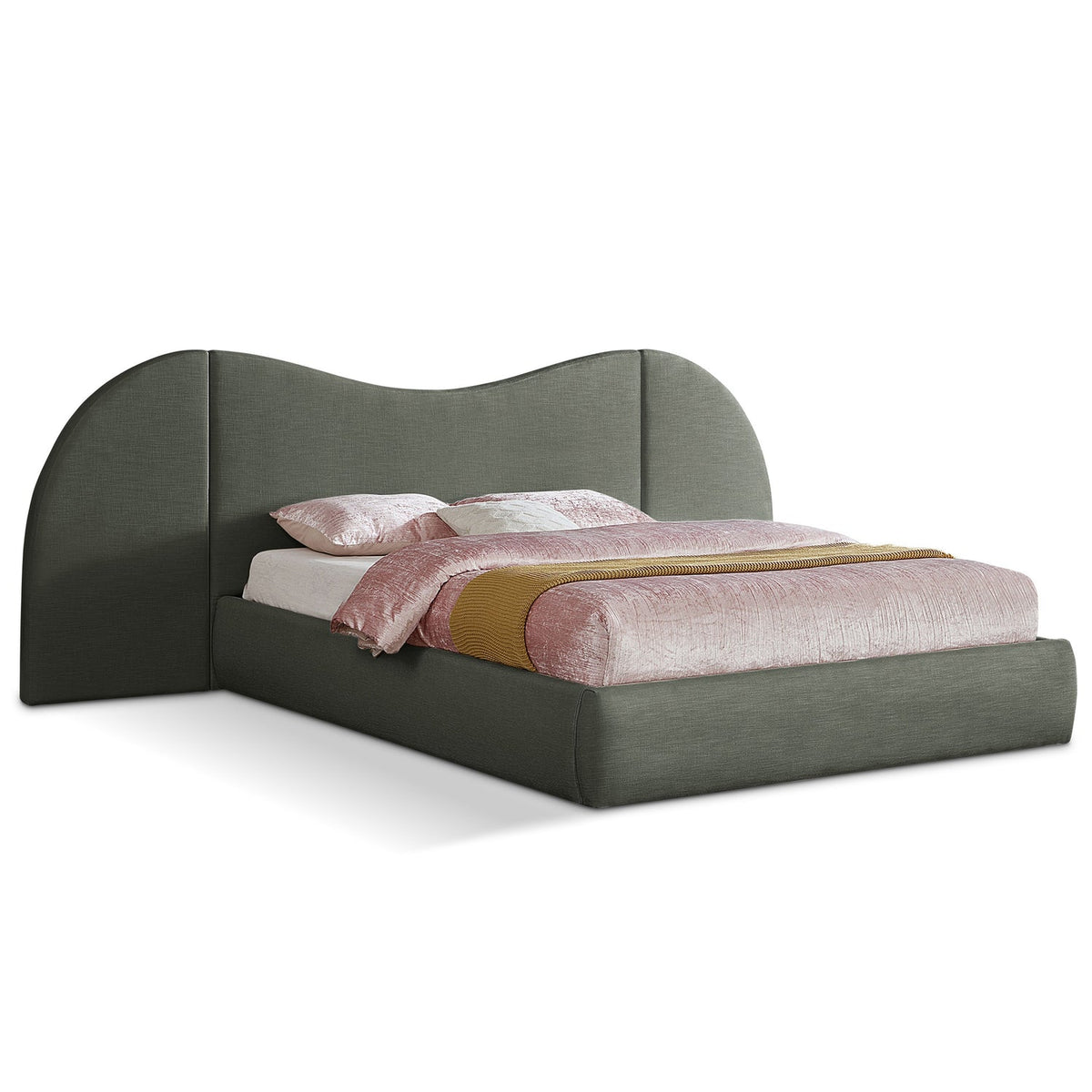 Everest Olive Green Linen Textured Fabric Upholstered Bed in Olive Green Linen Textured Fabric, primary product view