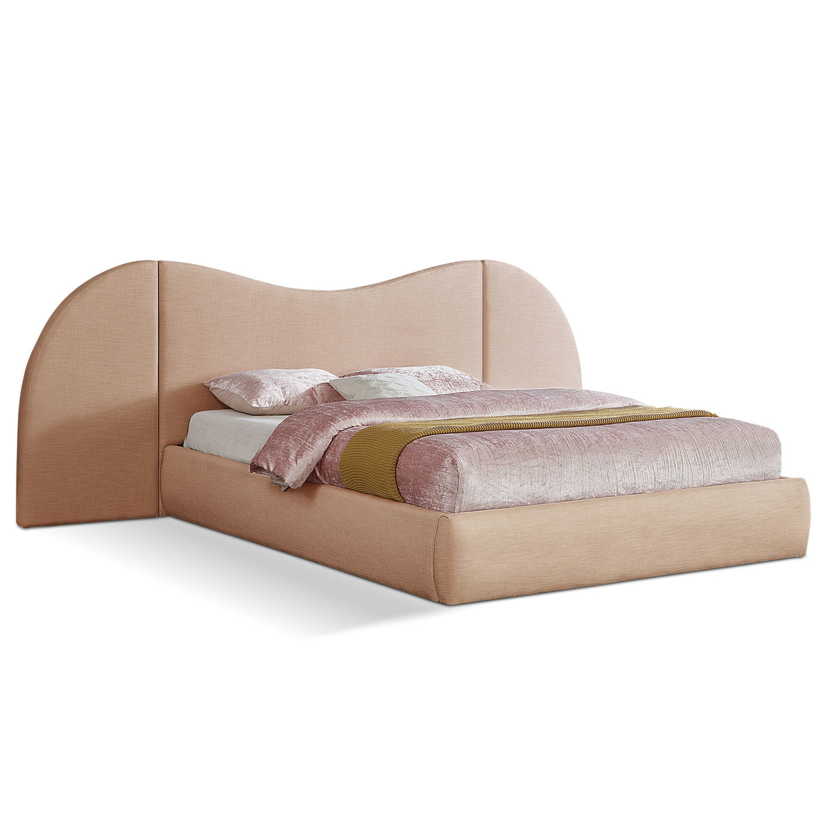 Everest Tan Linen Textured Fabric Upholstered Bed in tan linen-textured fabric, primary product view