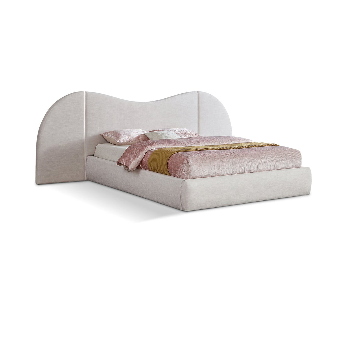 Everest White Linen Textured Fabric Upholstered Bed