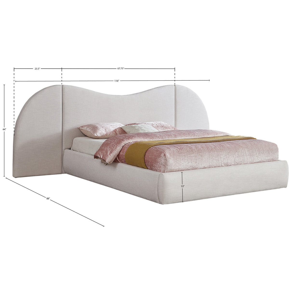 Everest White Linen Textured Fabric Upholstered Bed