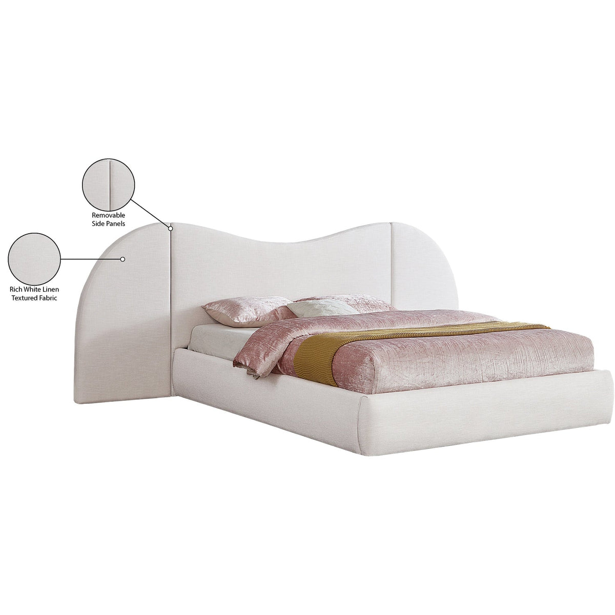Everest White Linen Textured Fabric Upholstered Bed