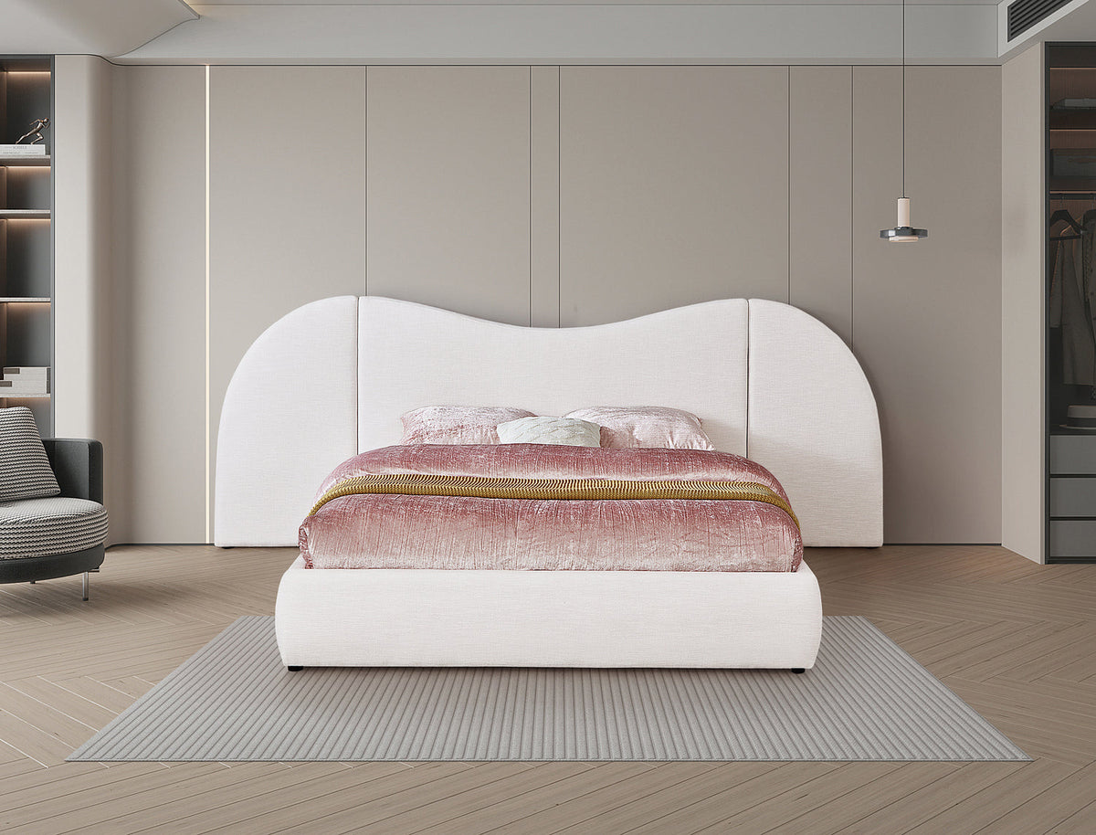 Everest White Linen Textured Fabric Upholstered Bed