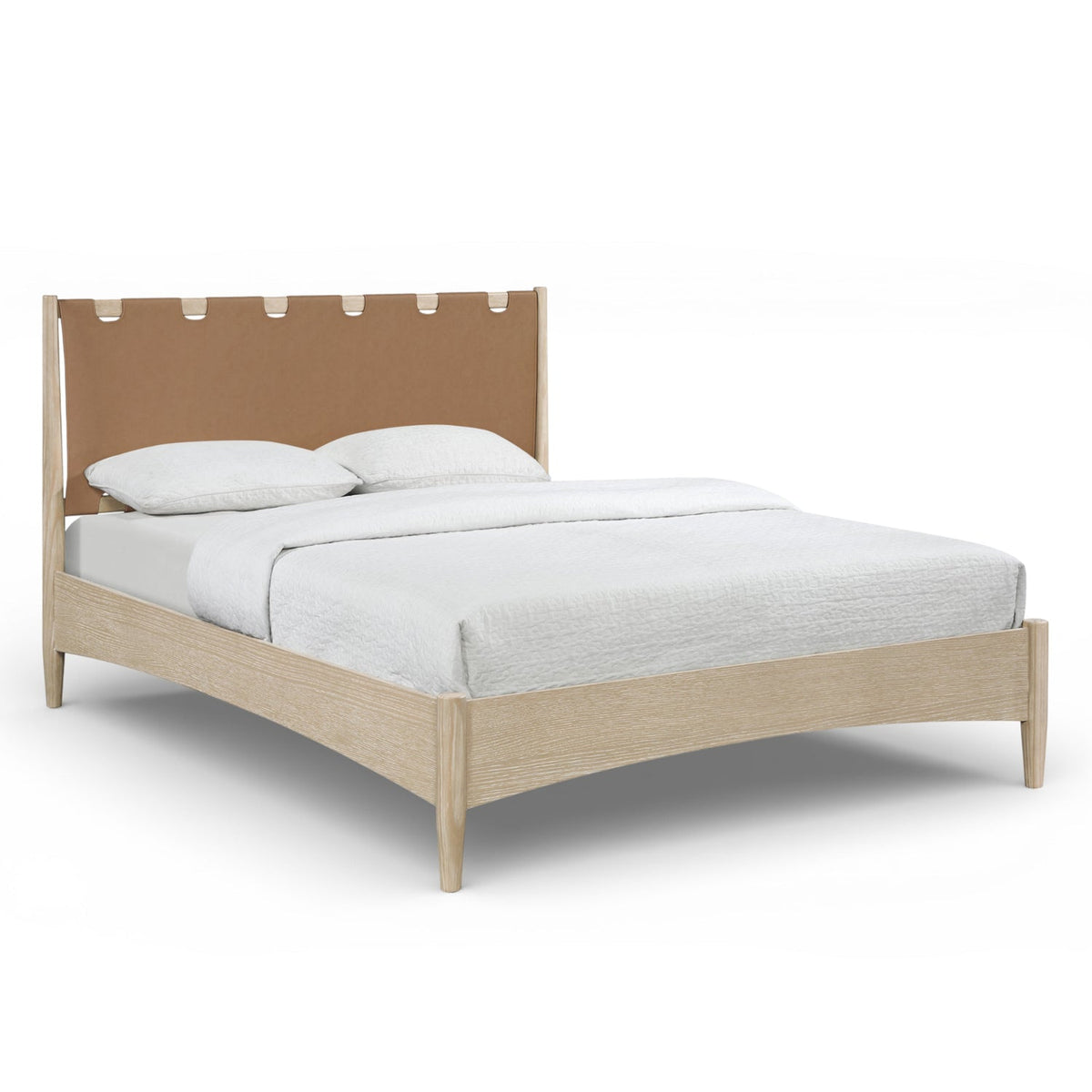 Santos Brown Vegan Leather Headboard And Wood Bed